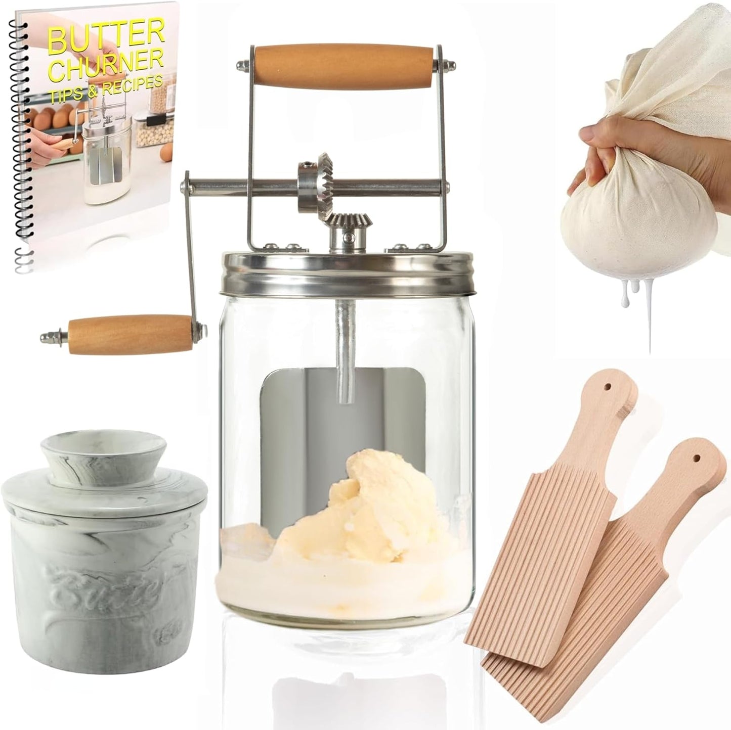 Dazey Butter Churn - Hand Crank Butter Churner- Manual Butter Maker- Beech Wood BUTTER PADDLES INCLUDED
