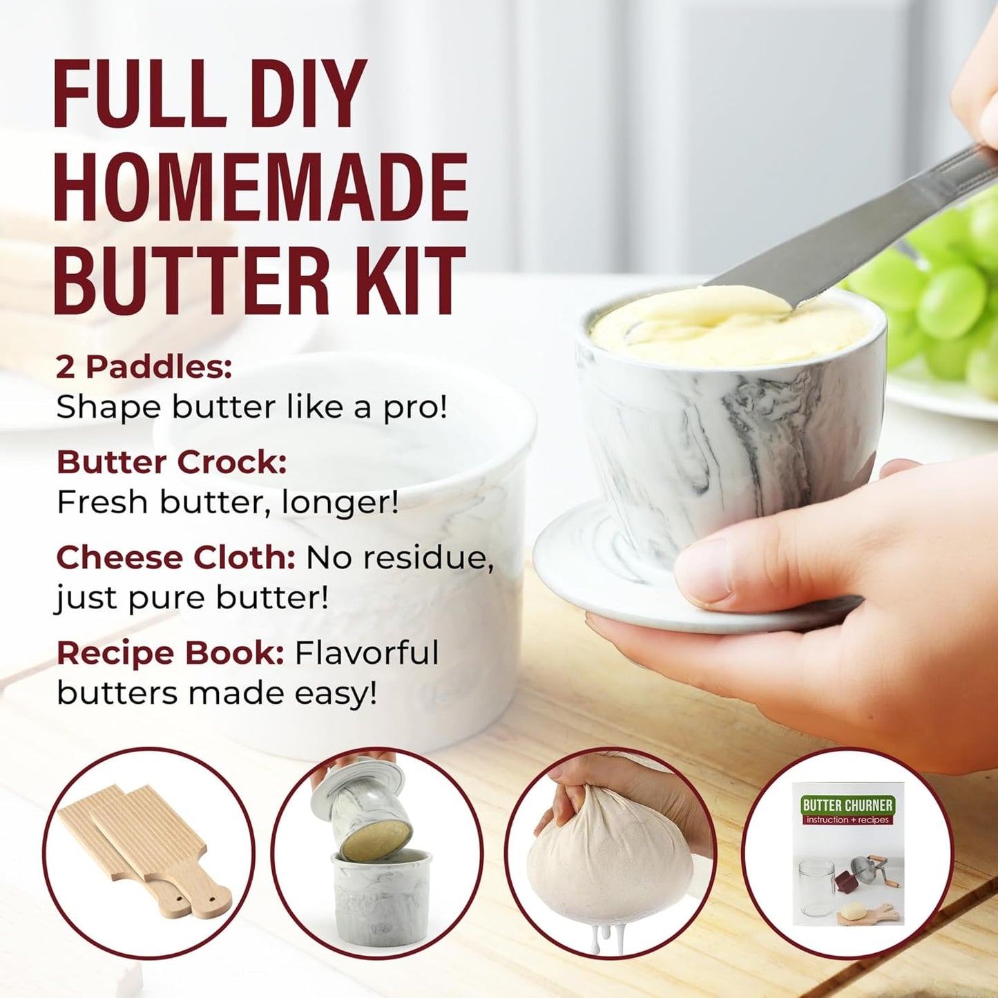 Dazey Butter Churn - Hand Crank Butter Churner- Manual Butter Maker- Beech Wood BUTTER PADDLES INCLUDED