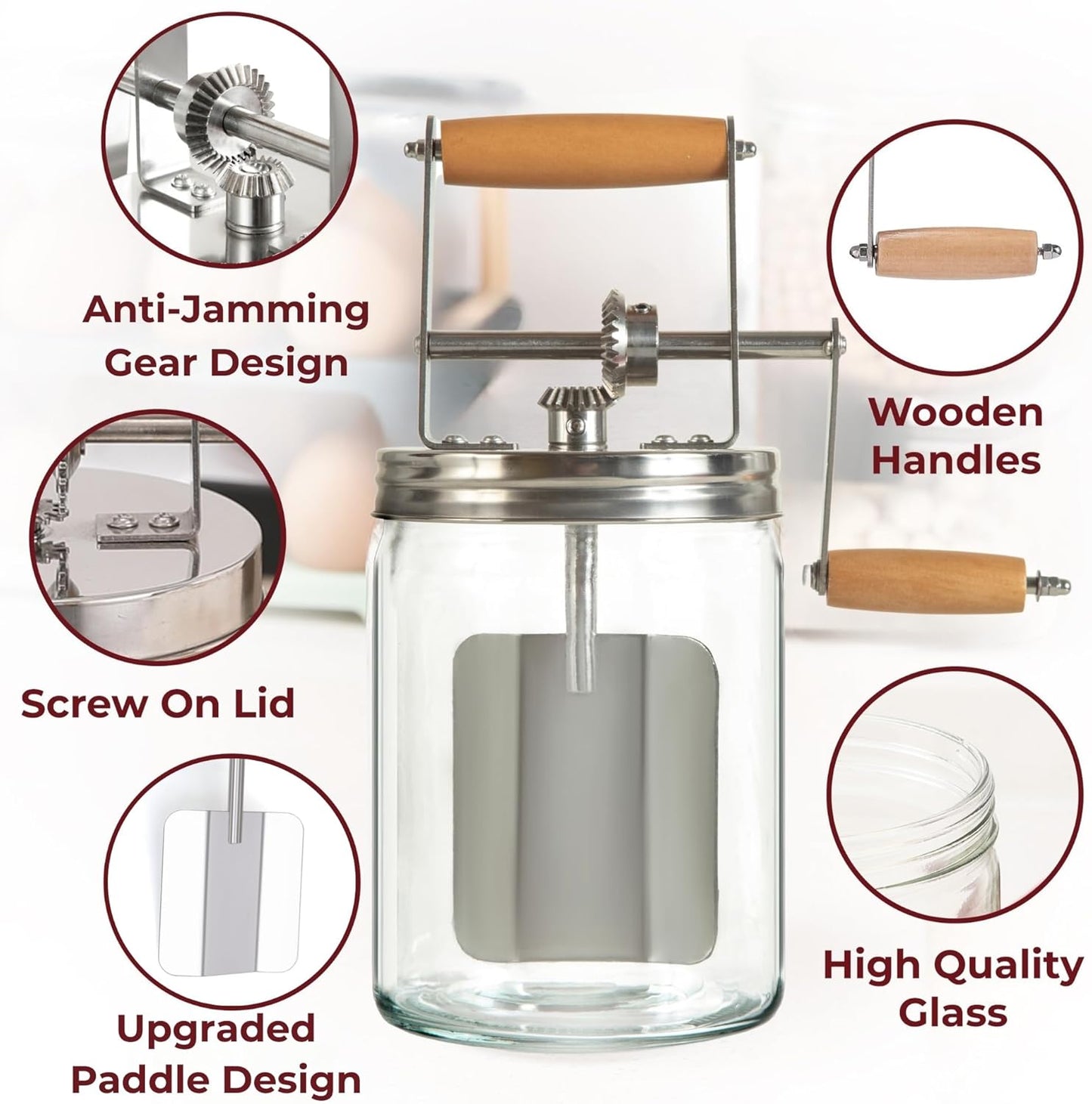 Dazey Butter Churn - Hand Crank Butter Churner- Manual Butter Maker- Beech Wood BUTTER PADDLES INCLUDED