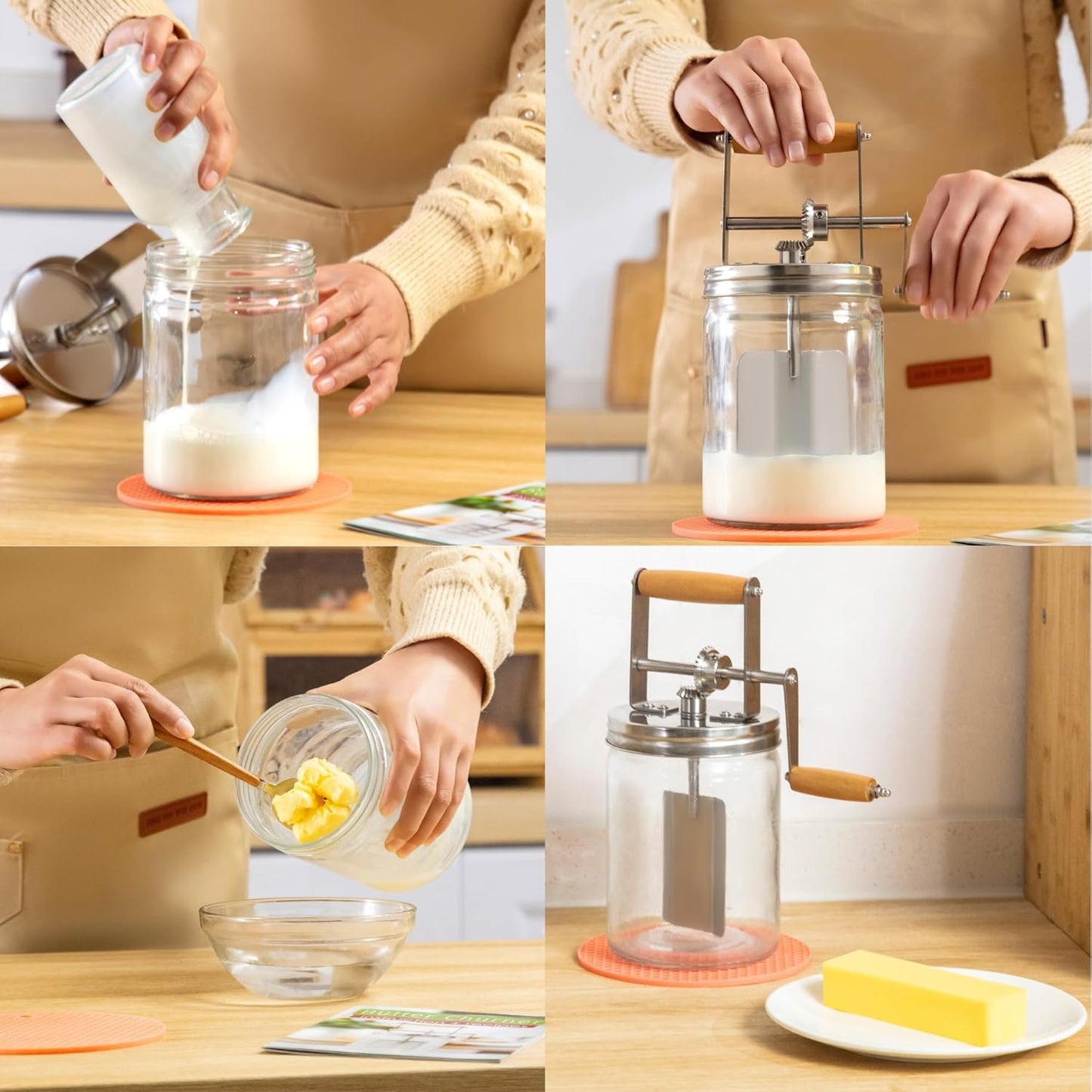 Dazey Butter Churn - Hand Crank Butter Churner- Manual Butter Maker- Beech Wood BUTTER PADDLES INCLUDED