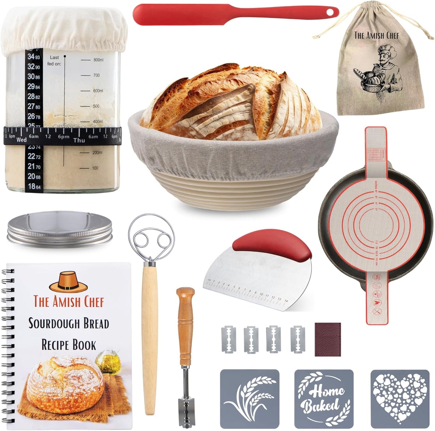 Complete Sourdough Bread Starter Kit, Glass Sourdough Starter Jar Kit & Tons of Sourdough Baking Supplies