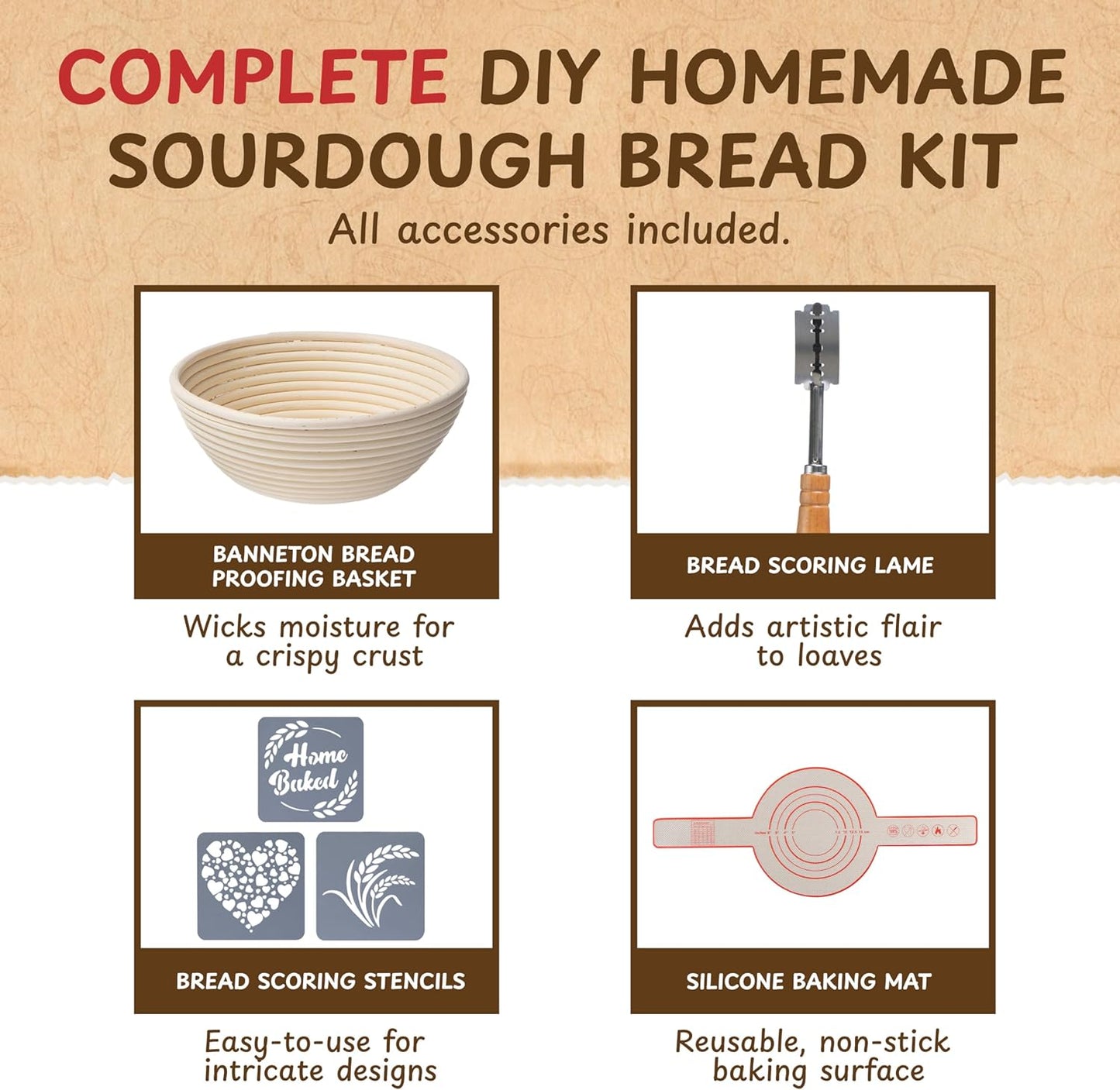 Complete Sourdough Bread Starter Kit, Glass Sourdough Starter Jar Kit & Tons of Sourdough Baking Supplies