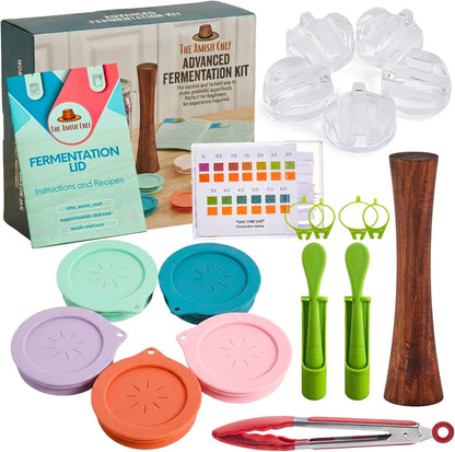 Fermentation Kit for Wide Mouth Mason Jar by The Amish Chef - Pickle Kit, Kimchi, Sauerkraut Making Kit - Fermentation Airlock Lids