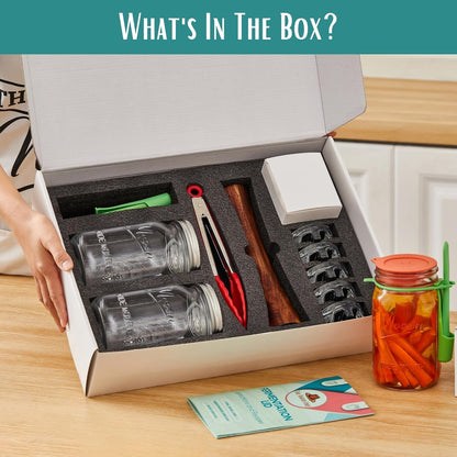 Fermentation Kit for Wide Mouth Mason Jar by The Amish Chef - Pickle Kit, Kimchi, Sauerkraut Making Kit - Fermentation Airlock Lids