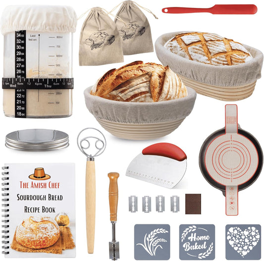 Complete Sourdough Bread Starter Kit, Glass Sourdough Starter Jar Kit & Tons of Sourdough Bread Baking Supplies