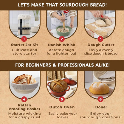 Master Baker Sourdough Starter Kit, All-Inclusive Set with Dutch Oven for Bread Baking, Banneton Proofing Basket, Sourdough Starter Jar & Tons of Baking Supplies