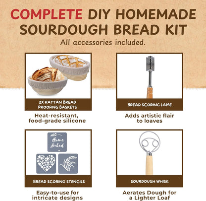 Complete Sourdough Bread Starter Kit, Glass Sourdough Starter Jar Kit & Tons of Sourdough Bread Baking Supplies