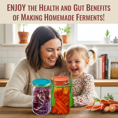 Fermentation Kit for Wide Mouth Mason Jar by The Amish Chef - Pickle Kit, Kimchi, Sauerkraut Making Kit - Fermentation Airlock Lids