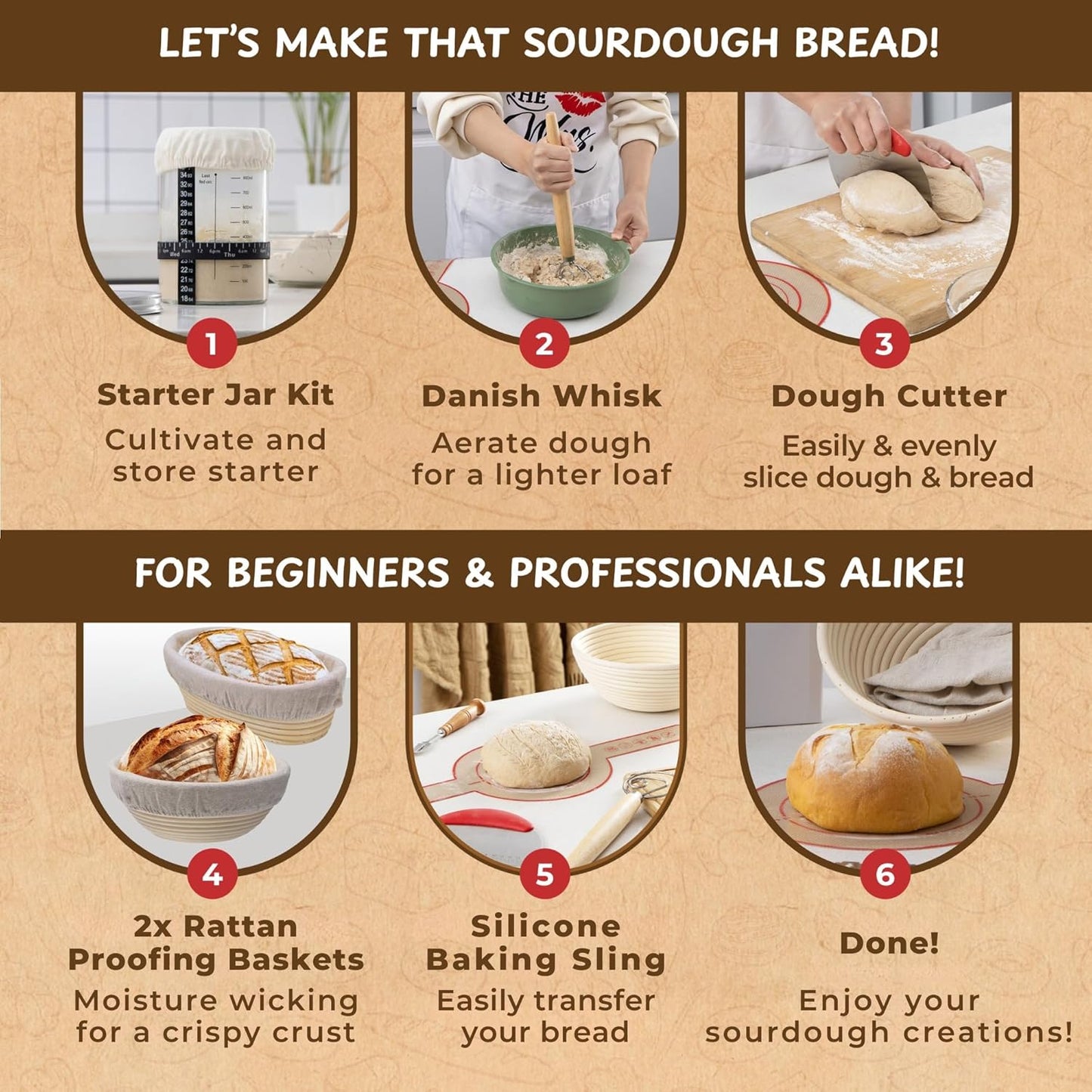 Complete Sourdough Bread Starter Kit, Glass Sourdough Starter Jar Kit & Tons of Sourdough Bread Baking Supplies