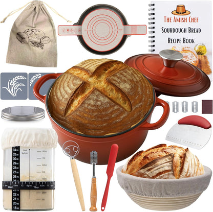Master Baker Sourdough Starter Kit, All-Inclusive Set with Dutch Oven for Bread Baking, Banneton Proofing Basket, Sourdough Starter Jar & Tons of Baking Supplies